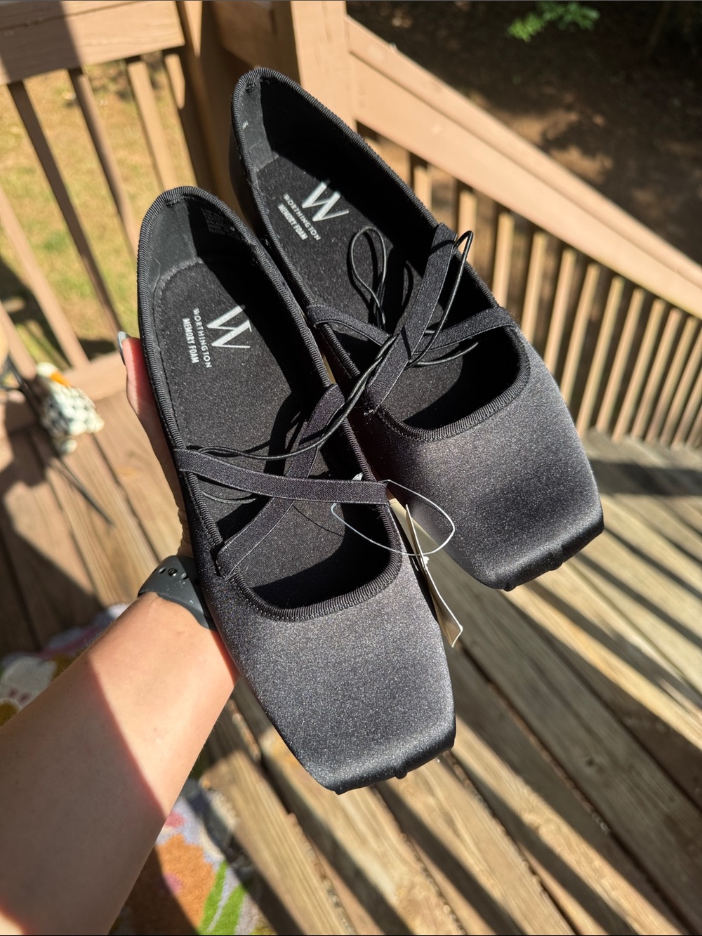 Willow Black Satin Square-Toe Lace Ballet Flats